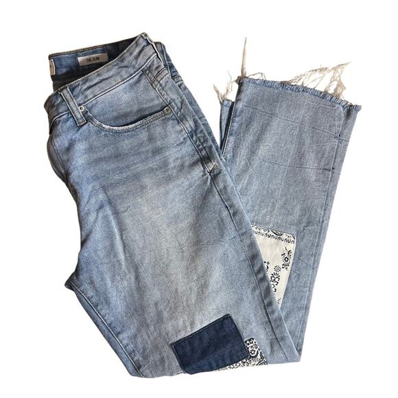 Kensie Blue Patchwork Jeans Women’s Size 6 / 28 Frayed Hem Denim - Picture 15 of 15